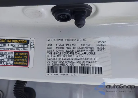 2020 Honda Cr-V 2Wd Ex-L из США, поврежденный, VIN 5J6RW1H89LA013070